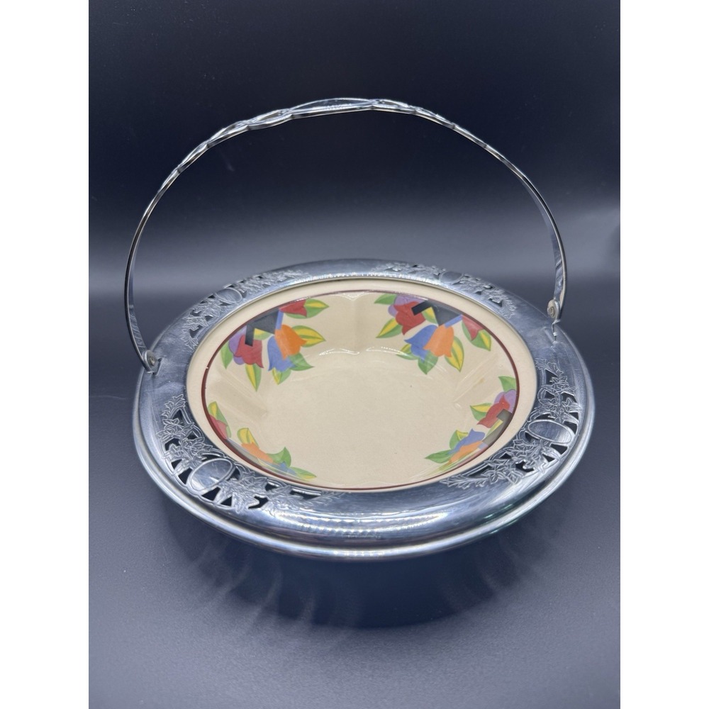 Art Deco Umbertone Farberware Leigh Potters Tulip Chrome Basket Dish Bowl